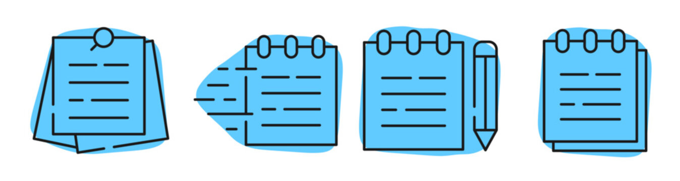 Notepad and page icons showing note taking and editing. Editable stroke