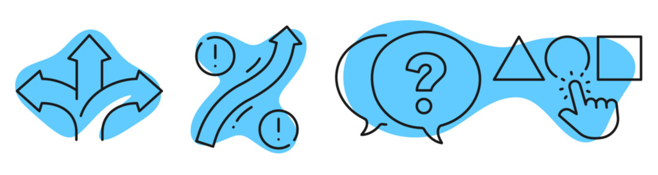 Decision and choice icons showing interaction and options in set. Editable stroke