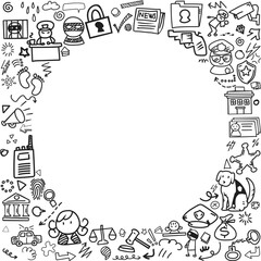 Law and Justice Icons Circular Frame with Copy Space Doodle © kimberrywood