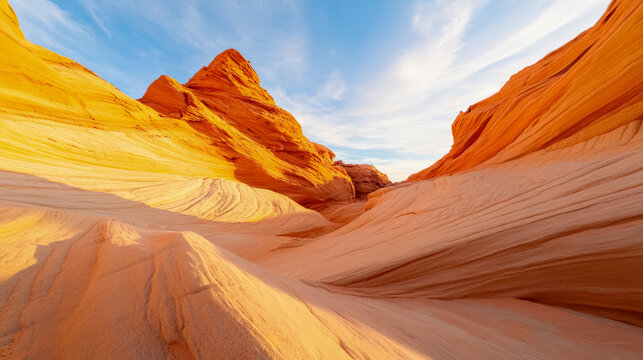 Ancient Red Rock Formations in Southwest Desert at Golden Hour