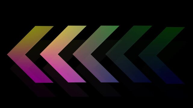 Dynamic neon arrow motion featuring pulsing gradient chevron patterns moving across a deep black background, for modern digital, interface abstract technology, visuals, and ui
