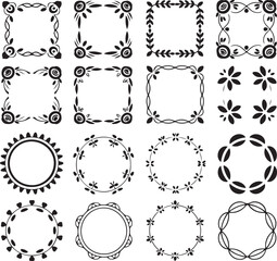 Fototapeta premium Set of decorative floral frames and borders including circles squares and round shapes with botanical elements.