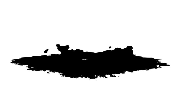Grunge black ink splat illustration of a military tank silhouette with a dirty paint splatter texture and map element design on paper