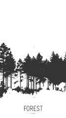 Fototapeta premium Silhouette of pine forest against bright sky, minimalist graphic design