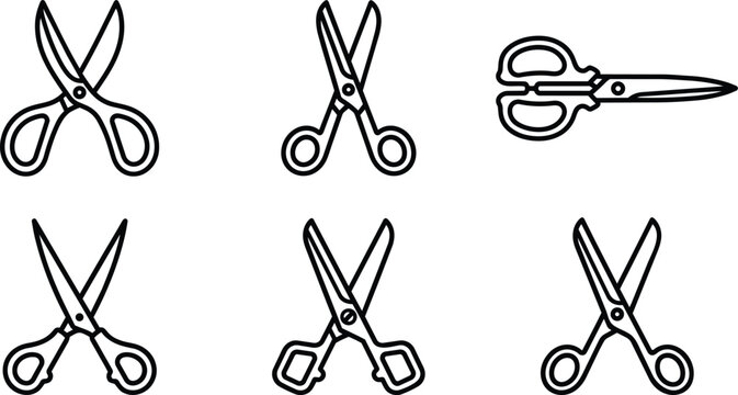 Black line drawing of various scissor types