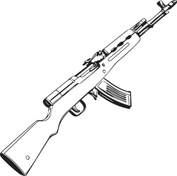 Black And White AK-47 Rifle Diagonal Line Art Illustration