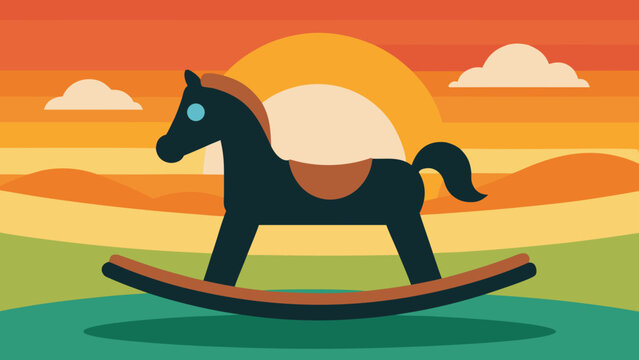 Rocking horse silhouette outdoors at sunset representing childhood nostalgia

