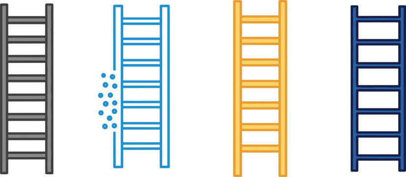 Ladder Icon Set with Various Styles and Colors for Home, Construction, and Digital Designs