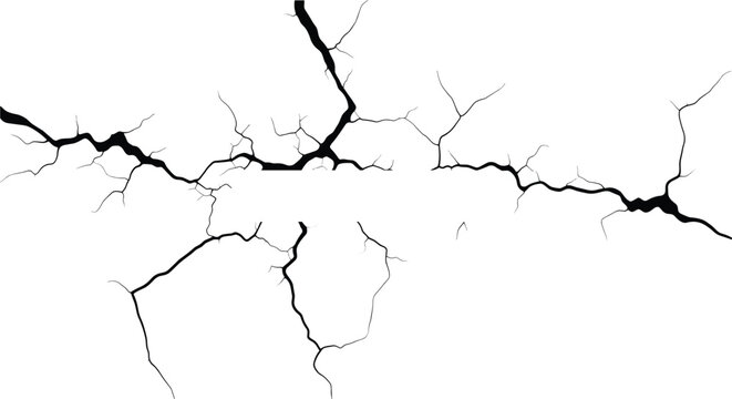Abstract black and white background texture featuring jagged cracks and lines reminiscent of broken glass or parched desert earth patterns.