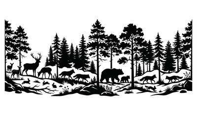 Obraz premium Wildlife forest silhouette vector illustration isolated on white background