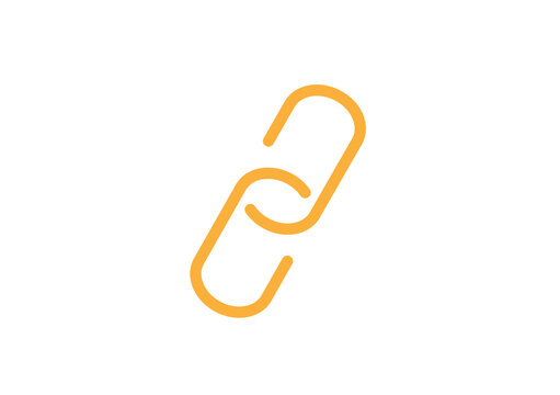 Orange hyperlink icon or chain link thin line symbol isolated on white background for attachment concept