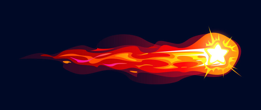 Gun fire trail effect for game, laser energy with flame or lightning clot, vector cartoon comic VFX. Gun fire trail or laser blast with light flare of star spark and burst beam from blaster shoot