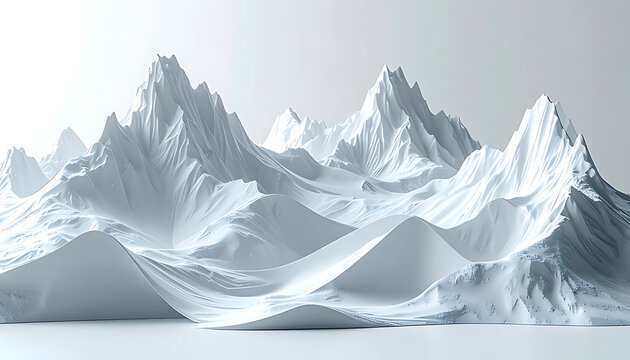 abstract digital mountain landscape with sharp peaks and textured snowy slopes, digital art, abstract terrain, icy formations
