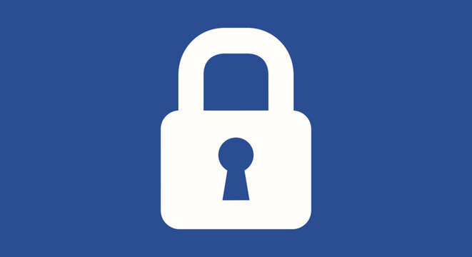 A white padlock icon with a blue background represents security and protection.