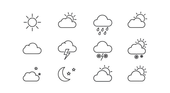 Weather icons depict various cloud and sun conditions with different weather phenomena.