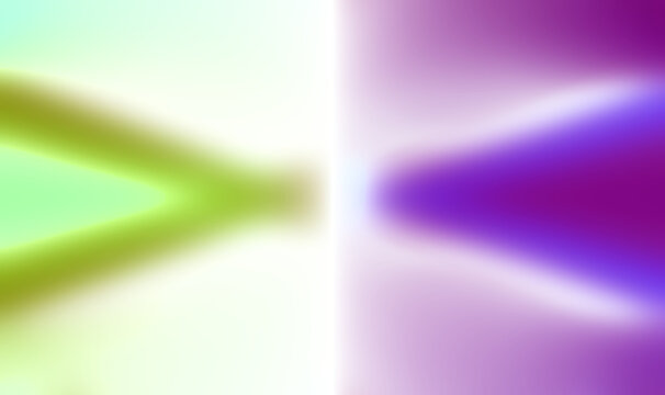 Bi-chromatic horizontal gradient with converging lime green and deep purple soft-edged conical shapes on white background