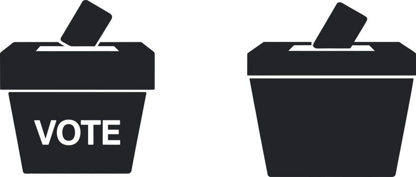 Black voting ballot box icon with paper ballot