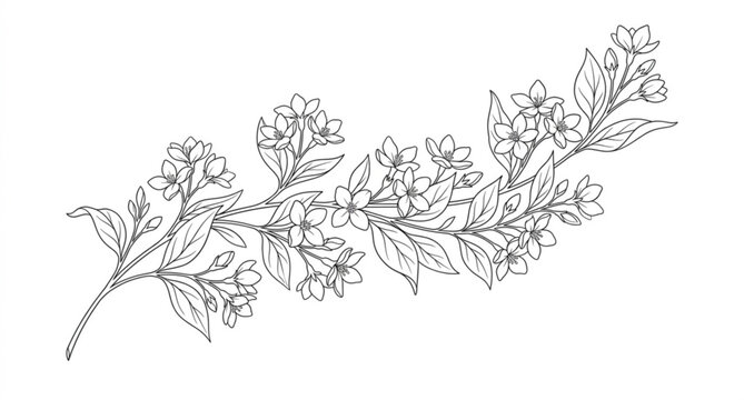 Botanical jasmine flower line art vector elegant floral illustration isolated on white