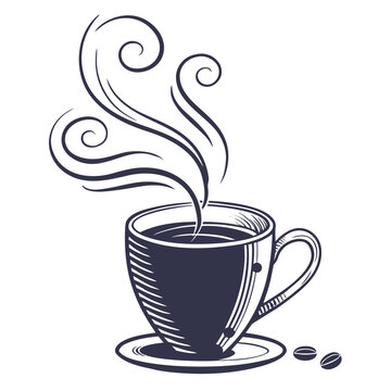 Steaming coffee cup icon with swirls and beans illustration beverage breakfast