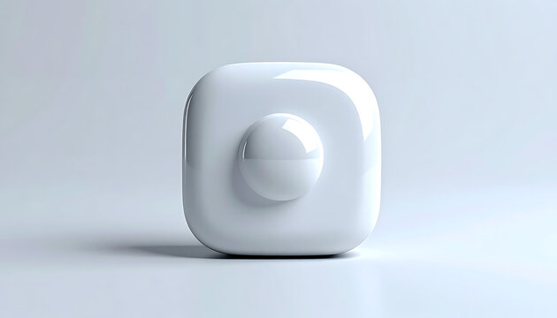 Clean, rounded, white cube with a central sphere, isolated on a subtle gradient background, modern digital interface element