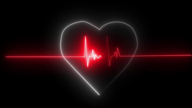 A red and black background  herbart shape with a &hearts;  in tha my life. A heart is shown in a black background and red colour lines. Health love 4k video medici icon heart. 
