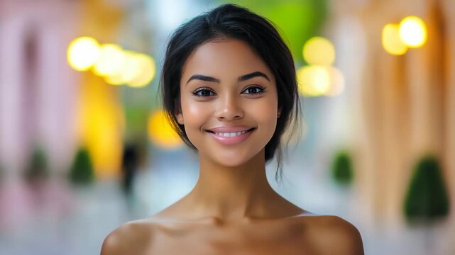 Close-up headshot portrait of beautiful Polynesian woman with flawless skin, natural beauty concept with elegant expression and soft glowing light