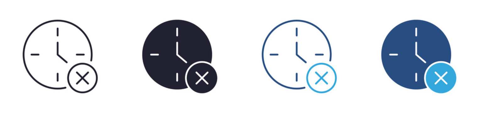 Expired time icon set. deadline cancellation and timeout concept. outline, glyph, colored line and flat style. vector illustration.