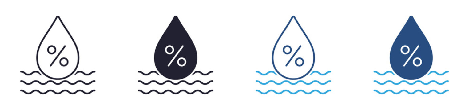 Humidity icon set. moisture level and water percentage concept. outline, glyph, colored line and flat style. vector illustration.

