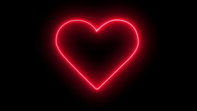 Love captivating rendering of an electric light glow. 4k video neon hert on brick wall. 14 February valentine da. Love red colour and black background. 
