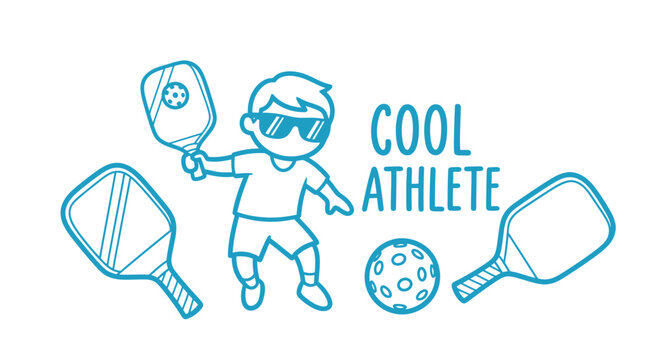 A cool athlete plays with pickleball paddles and balls outdoors recreationally