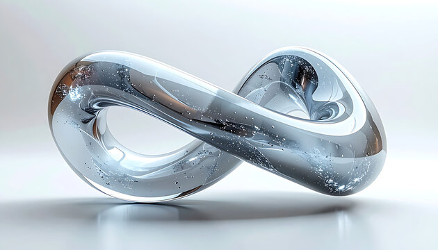 Abstract chrome infinity symbol loop with reflective surface and subtle highlights, endless concept, conceptual background