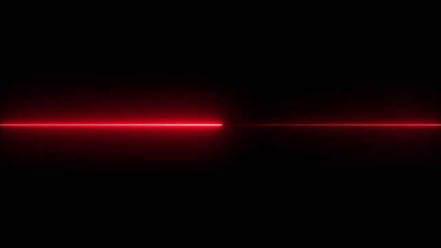 Glowing blue neon Straight neon lazer animation of horizontal line on alpha background.