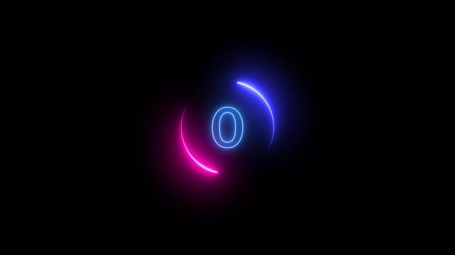 Neon counting down from 5 to 0 animation on Black Background.