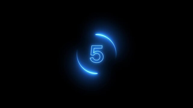 Neon counting down from 10 to 0 animation on Black Background.