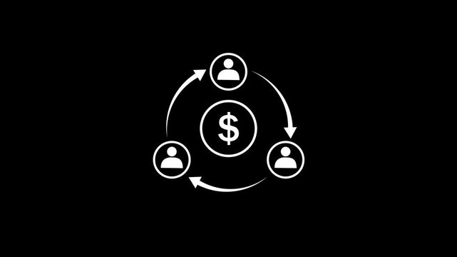 Online collaboration circular flow of money and people with a dollar sign.
