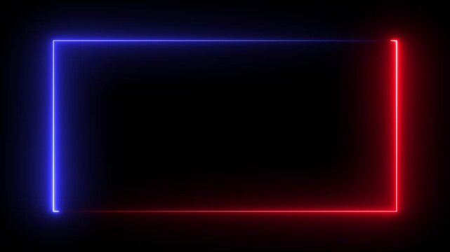 Rectangle picture frame with four tone neon color and isolated black background.