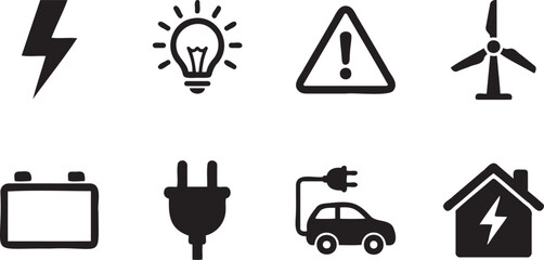 Black icons of electric and energy symbols © Mst. Taslima Akhter