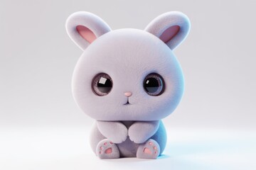 Fototapeta premium A3d rendering of a cute, light purple cartoon rabbit with big eyes animation