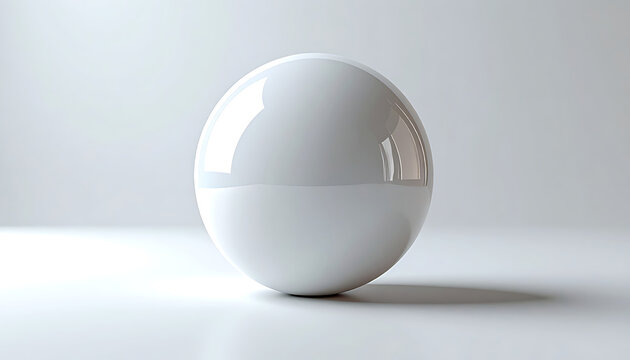 An isolated perfect white sphere with subtle reflections and shadows on a clean light gray background, simple, clean, studio shot
