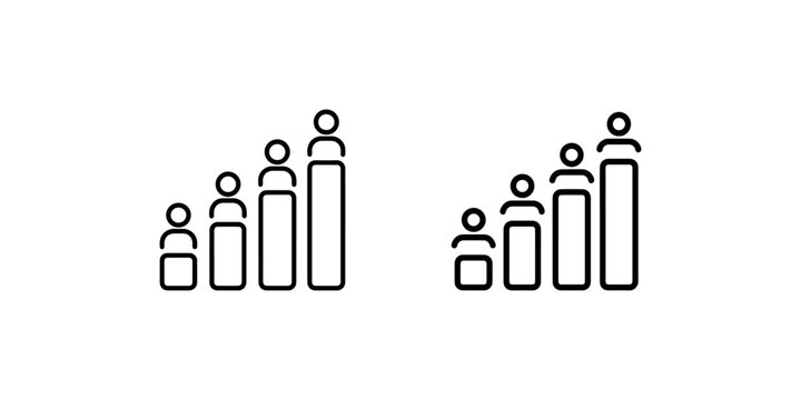 Two identical bar chart icons featuring stylized figures representing growth and workforce development for human resources and corporate team metrics design.