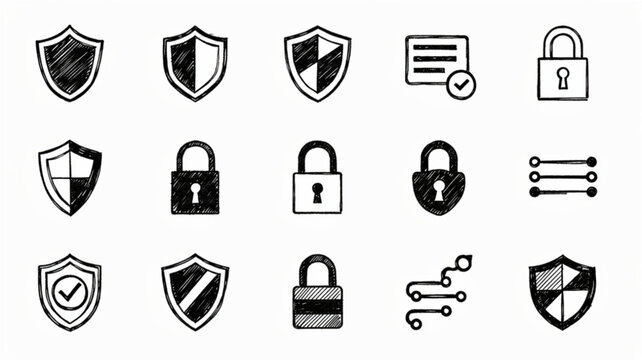 Security icons with shields and locks.