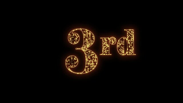 glittering 3rd number three text animation