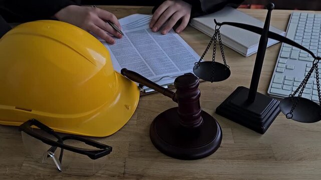 Legal discussion about construction safety and regulations in an office environment during the day