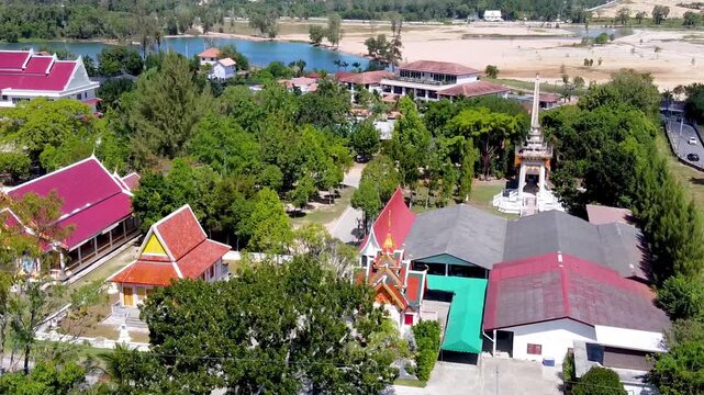 Wat Choeng Thale Temple in Phuket. Beautiful aerial view from drone
