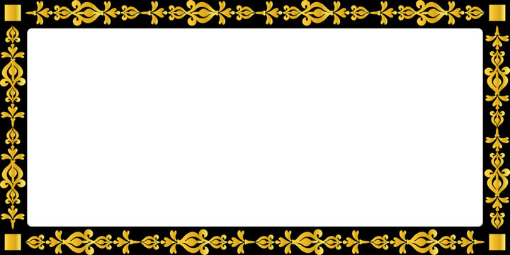 Luxurious golden ornate rectangular border frame with intricate scrollwork and elegant classic patterns, perfect for vintage designs, diplomas, or esteemed invitations