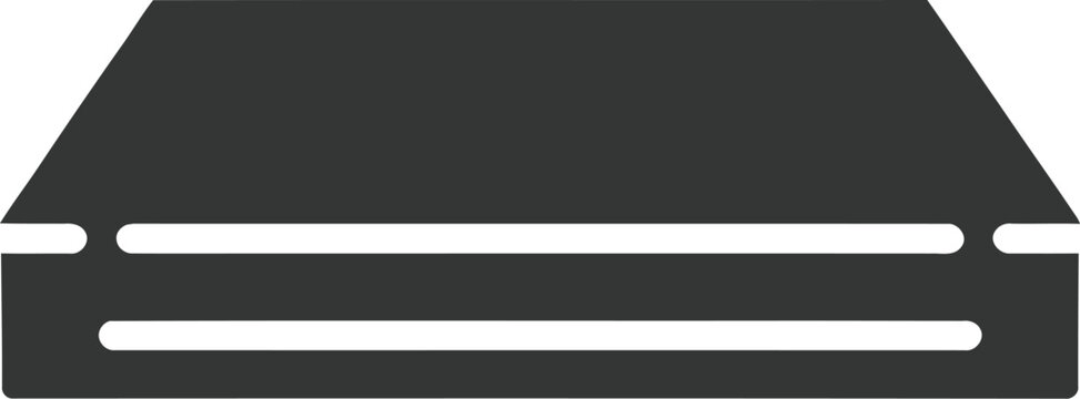 Minimalist black shape of a rectangular with two horizontal cutouts, isolated on a white background, simple geometric for layout or usage, flat