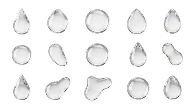 Abstract liquid drop collection for beauty, tech and modern branding compositions, isolated on White background