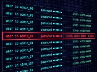Fototapeta premium Digital security breach with blocked user access on a glowing server log screen
