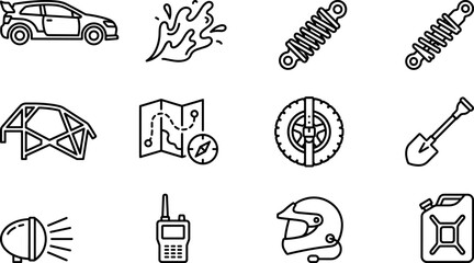 Transport icons set including car tire helmet shovel map isolated on transparent background © MD