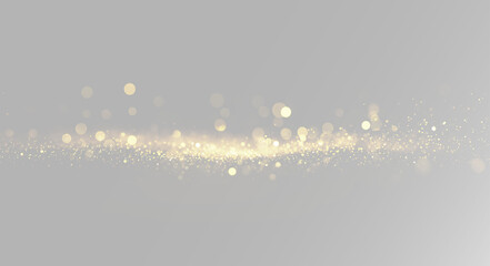Soft glowing gold bokeh lights and sparkling dust wave on elegant gray abstract background © Alehandro